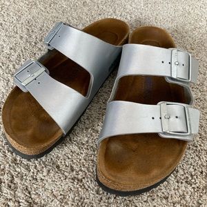 Silver Metallic Birkenstocks - Size 39